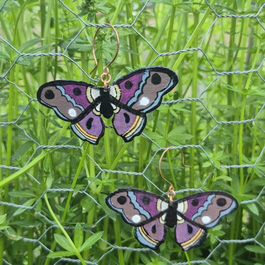 Purple Painted Moth Earrings
