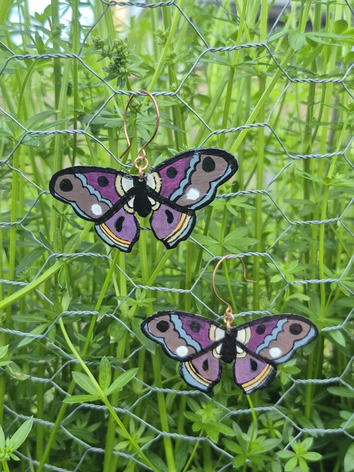 Purple Painted Moth Earrings